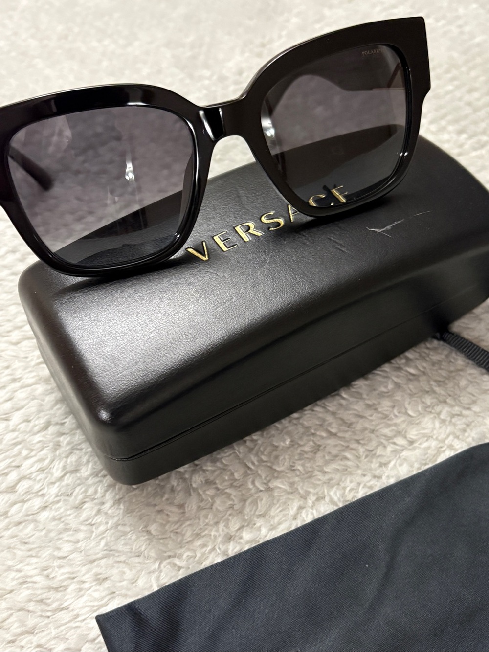 Versace Black Oversized Square Women's Sunglasses with Gold Accents